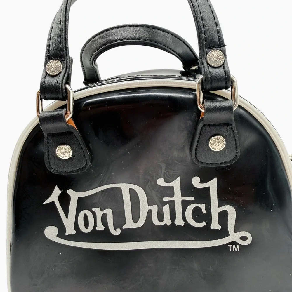Von Dutch Black Patent Mini Satchel with Silver Logo - Picture 2 of 8